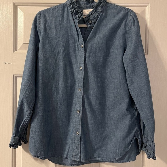 J. Crew Tops - Ruffled Denim Button-Up Shirt | J Crew | Size Small